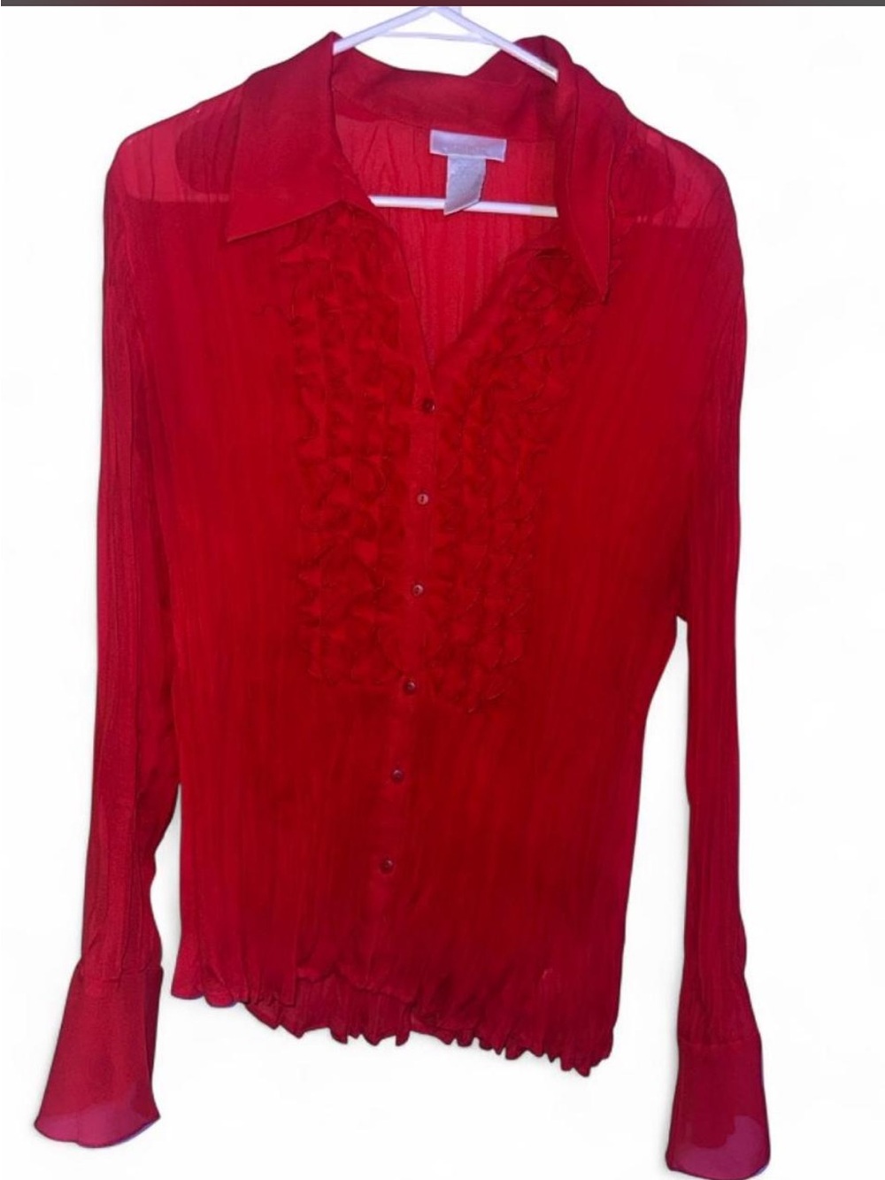 Worthington Red Ruffle Button-Down Blouse